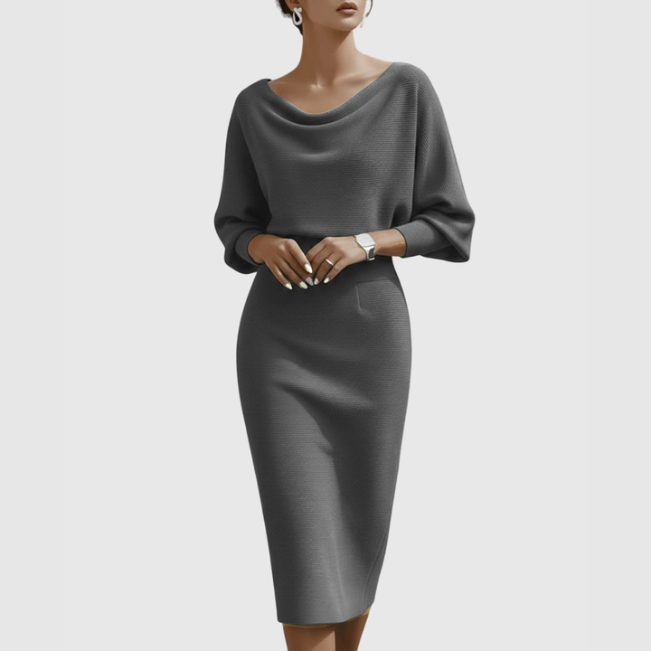 Karen | Dame Elegant Draperet Strik Midikjole - Freya Kobenhavn