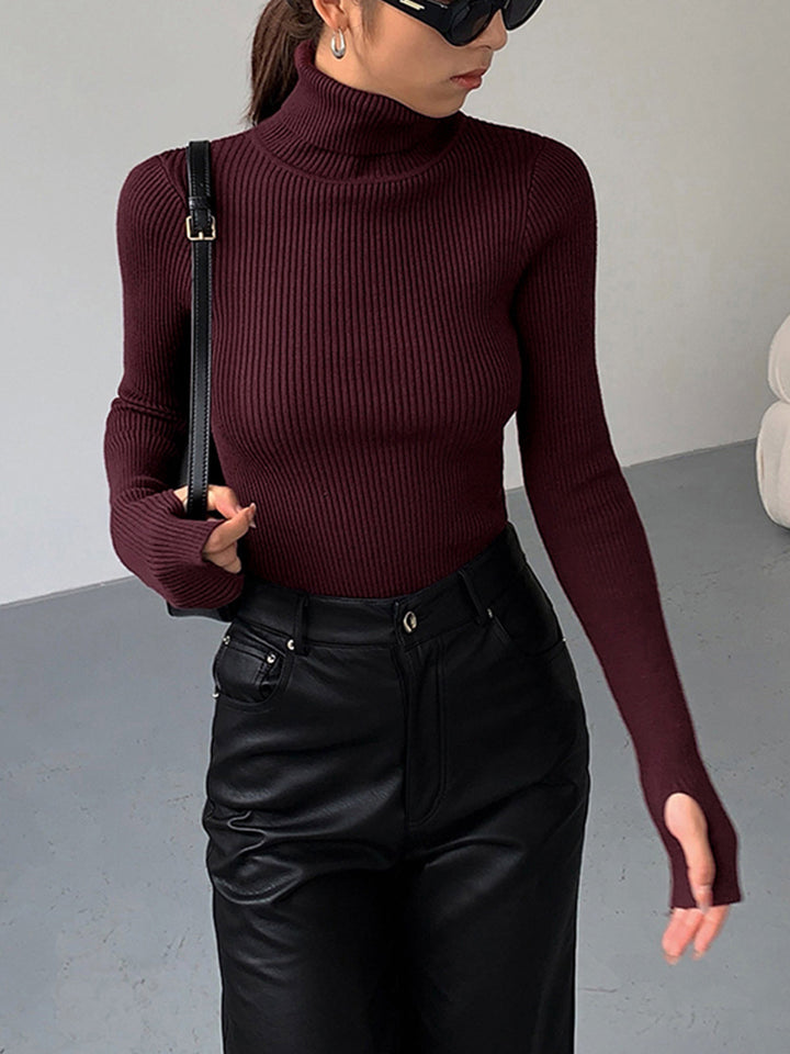 Birthe | Dame Forårs Stilfuld Ribstrikket Rullekrave Sweater - Freya Kobenhavn