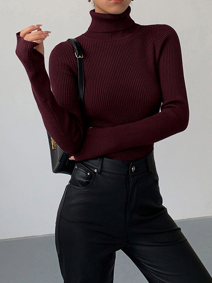 Birthe | Dame Forårs Stilfuld Ribstrikket Rullekrave Sweater - Freya Kobenhavn