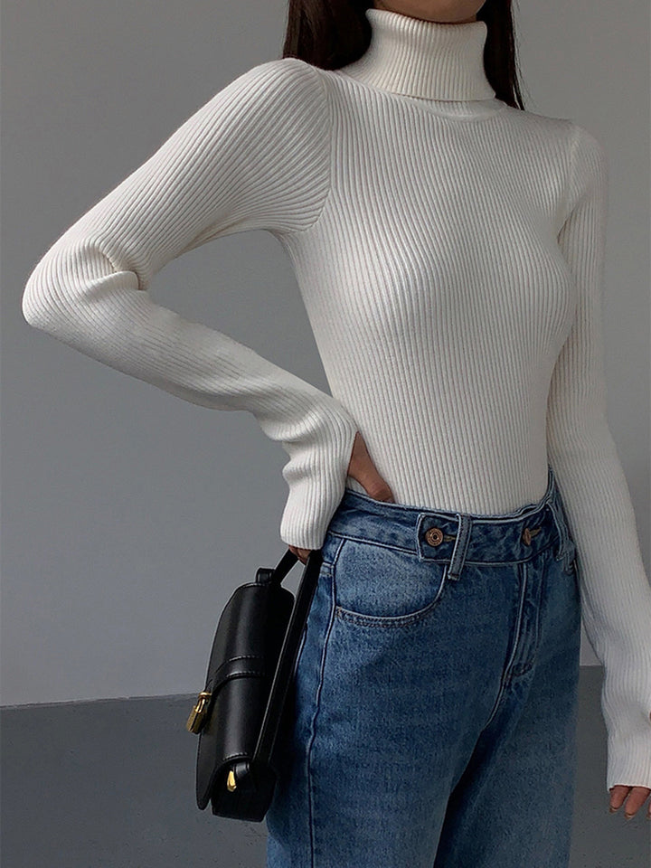 Birthe | Dame Forårs Stilfuld Ribstrikket Rullekrave Sweater - Freya Kobenhavn