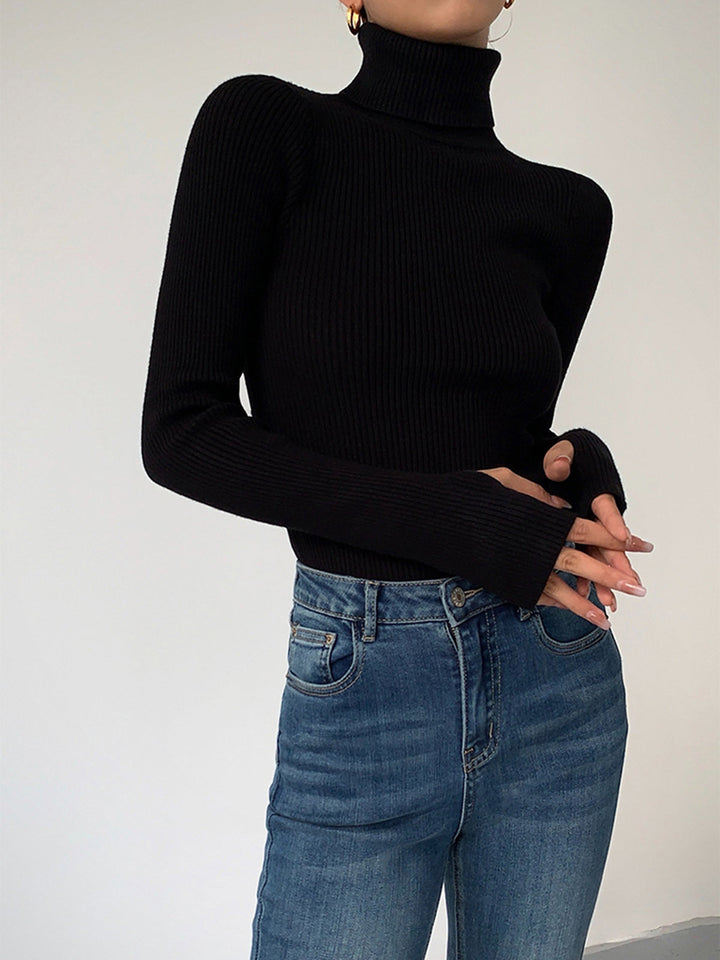 Birthe | Dame Forårs Stilfuld Ribstrikket Rullekrave Sweater - Freya Kobenhavn