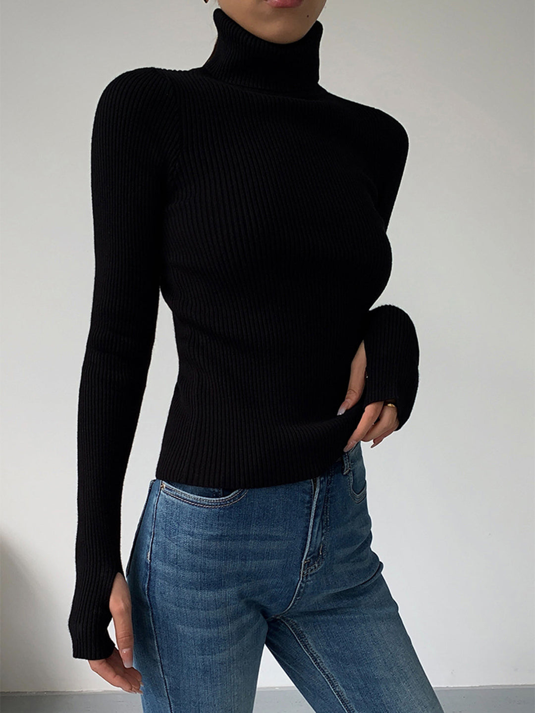 Birthe | Dame Forårs Stilfuld Ribstrikket Rullekrave Sweater - Freya Kobenhavn
