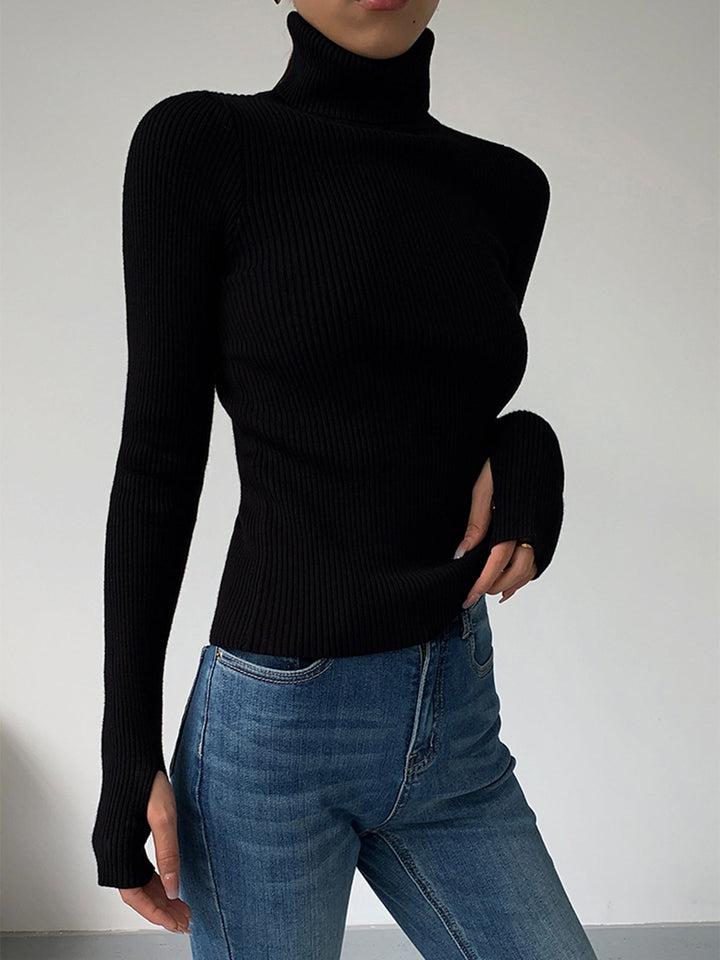 Birthe | Dame Forårs Stilfuld Ribstrikket Rullekrave Sweater - Freya Kobenhavn