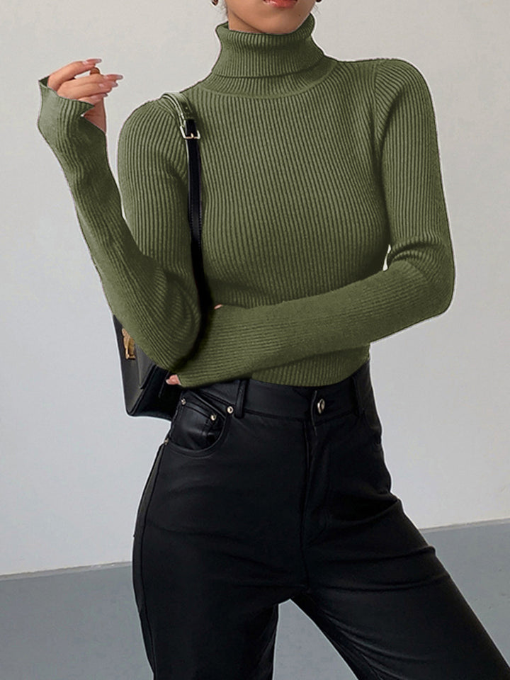Birthe | Dame Forårs Stilfuld Ribstrikket Rullekrave Sweater - Freya Kobenhavn