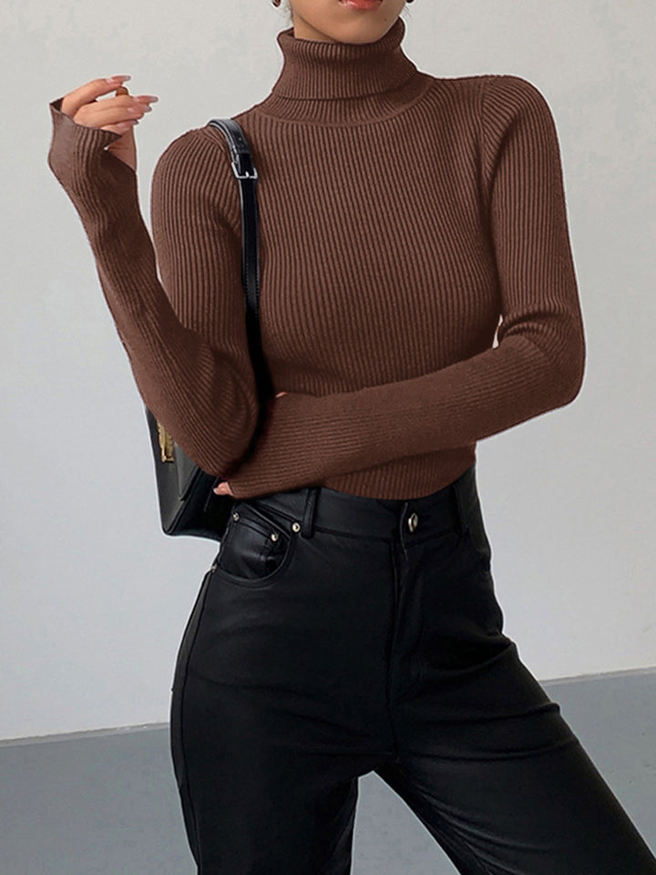 Birthe | Dame Forårs Stilfuld Ribstrikket Rullekrave Sweater - Freya Kobenhavn