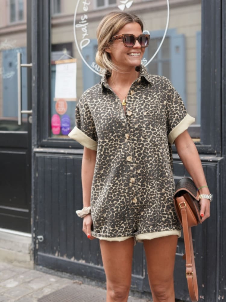 Barbara | Dame Leopardprint Casual Shirt Romper - Freya Kobenhavn