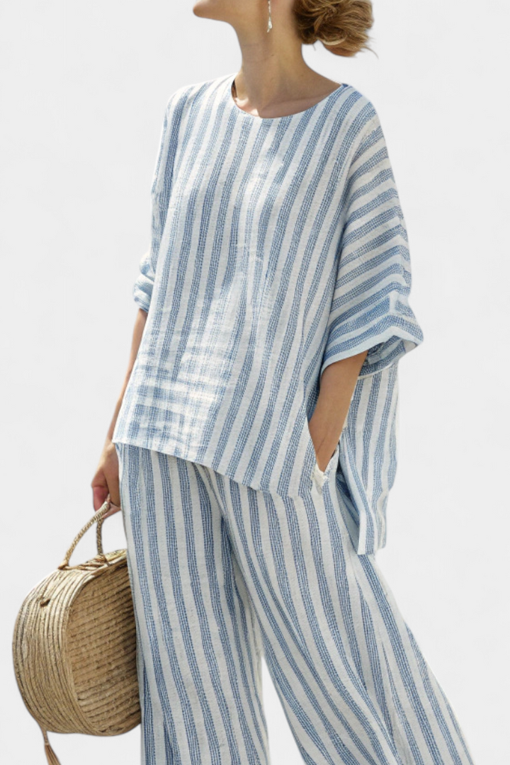 Rensleigh | Sophisticated Blue Striped Linen Top & Relaxed Pants - Freya Kobenhavn