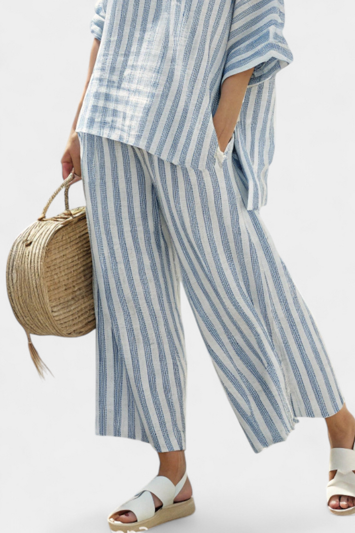 Rensleigh | Sophisticated Blue Striped Linen Top & Relaxed Pants - Freya Kobenhavn