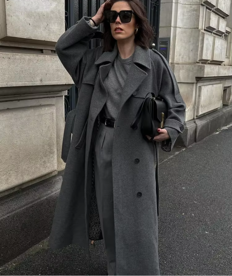 Birthe | Dame Lang Vinter Trench Frakke i Uld - Freya Kobenhavn