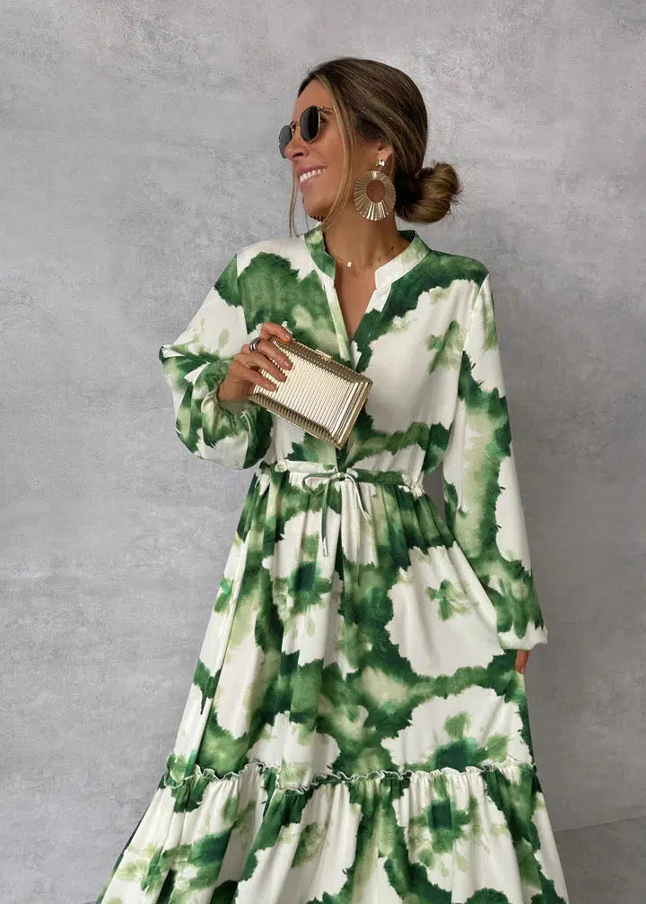 Nikoline | Elegant Og Stilfuld Lang Kjole Med Print - Freya Kobenhavn