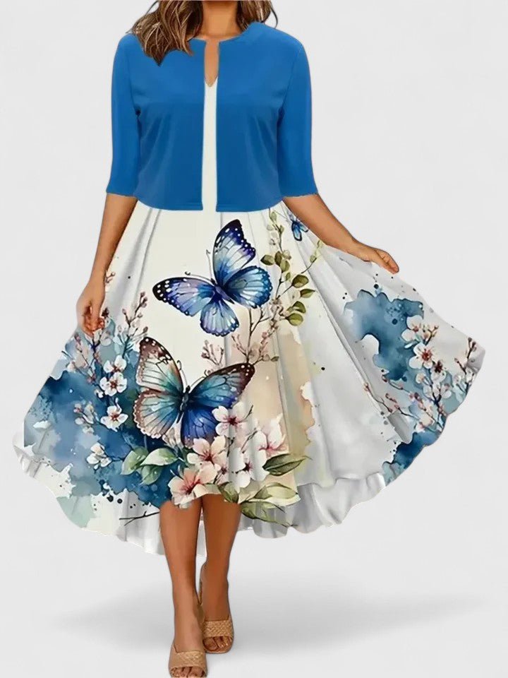 A-Line Midi Kjole Blomsterprint 3/4 Ærmer Lejligheds Kjole