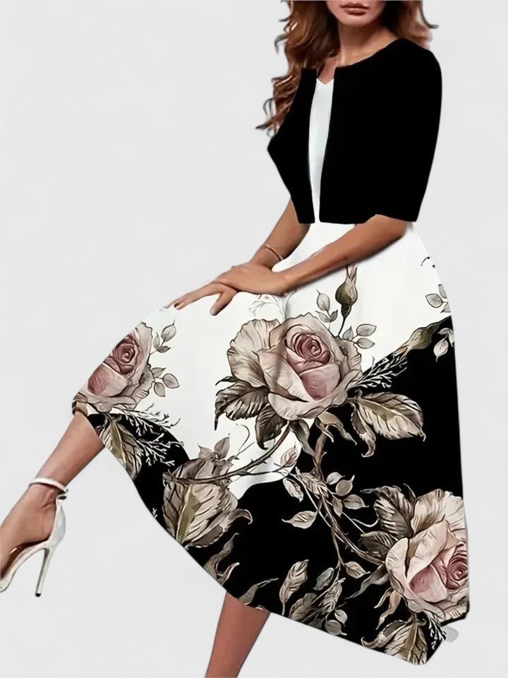 A-Line Midi Kjole Blomsterprint 3/4 Ærmer Lejligheds Kjole