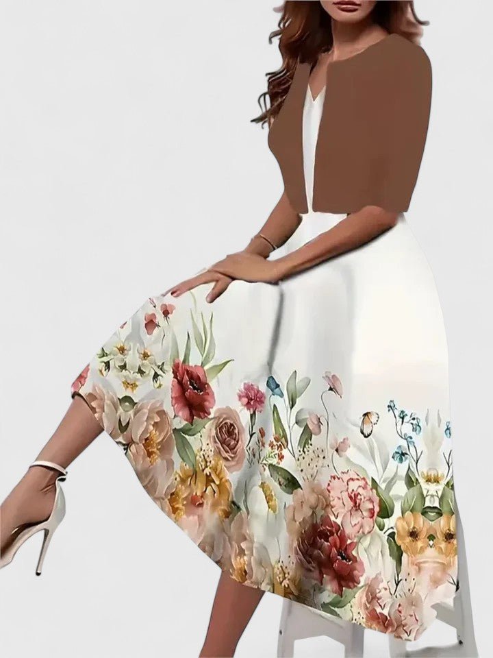 A-Line Midi Kjole Blomsterprint 3/4 Ærmer Lejligheds Kjole