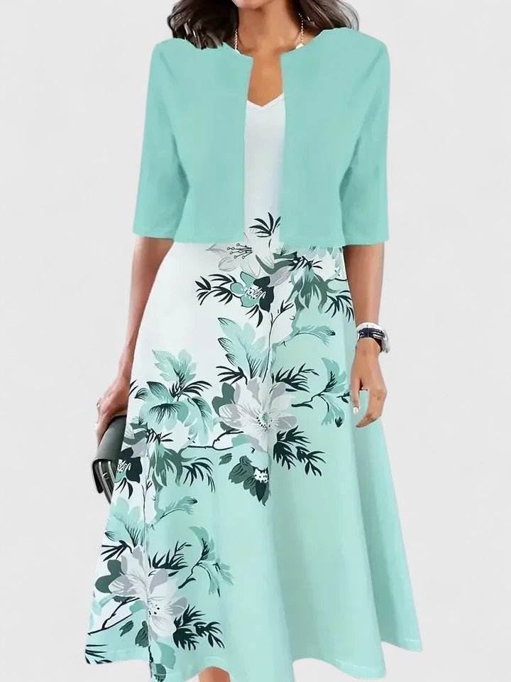 A-Line Midi Kjole Blomsterprint 3/4 Ærmer Lejligheds Kjole - Green