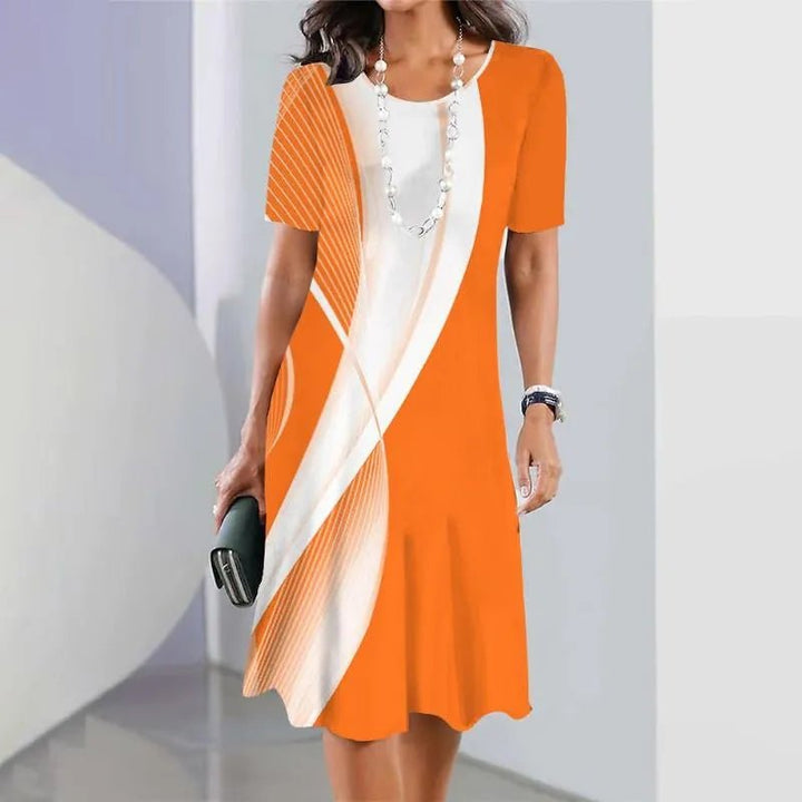 A-Line Midi Kjole Korte Ærmer Print Casual - Orange