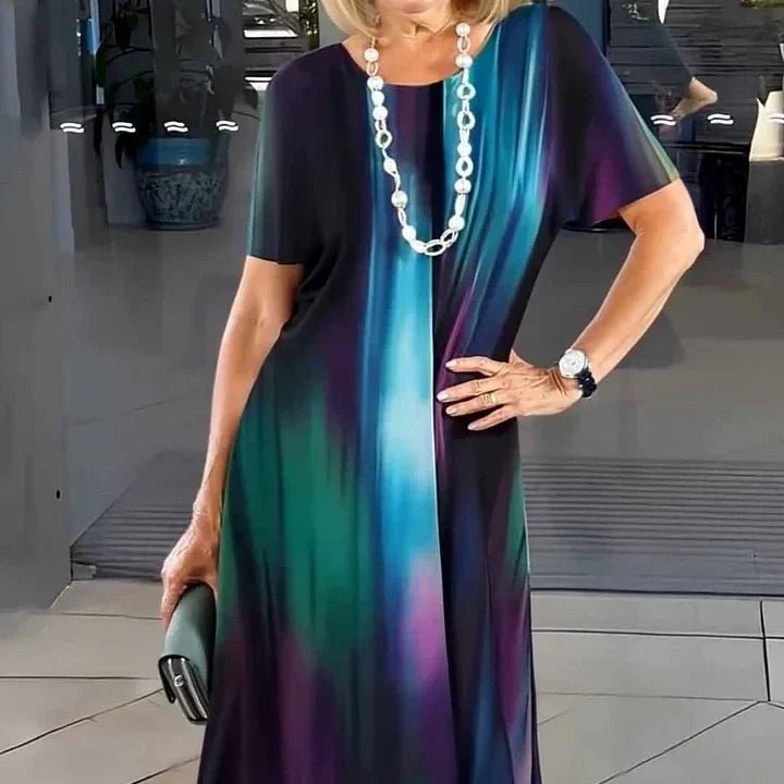 A-Line Midi Kjole Korte Ærmer Print Casual - Colorful
