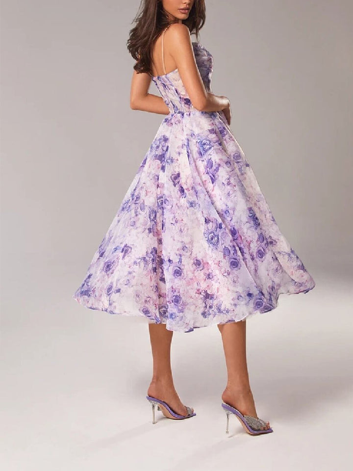 A-Line Midi Kjole Spaghetti Stropper Blomsterprint