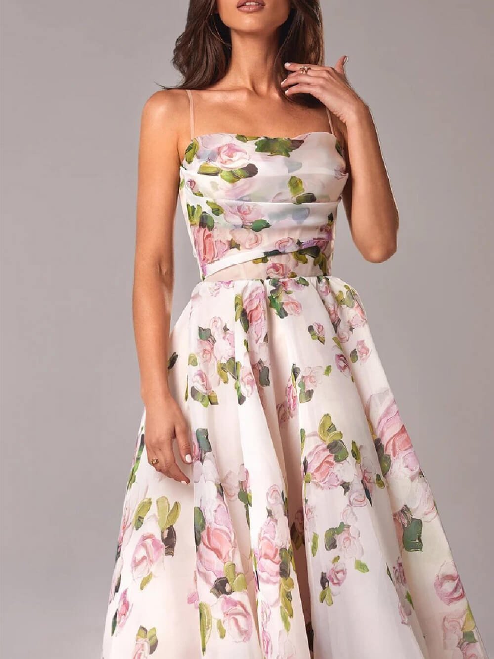 A-Line Midi Kjole Spaghetti Stropper Blomsterprint