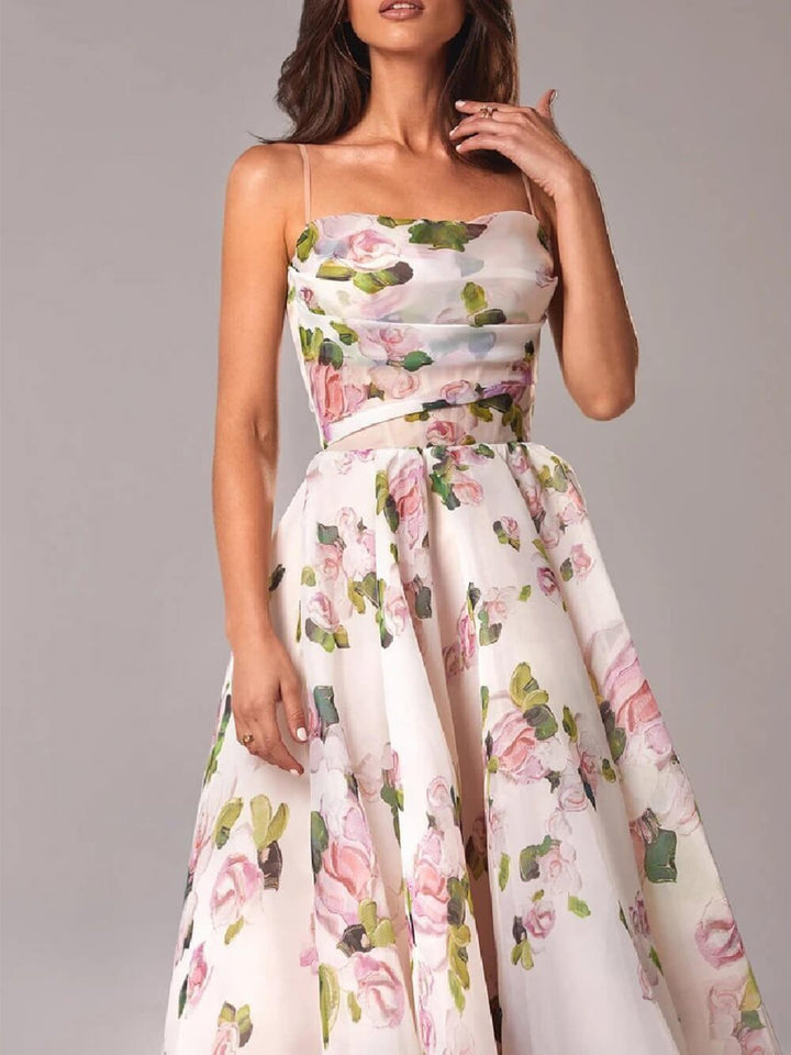 A-Line Midi Kjole Spaghetti Stropper Blomsterprint
