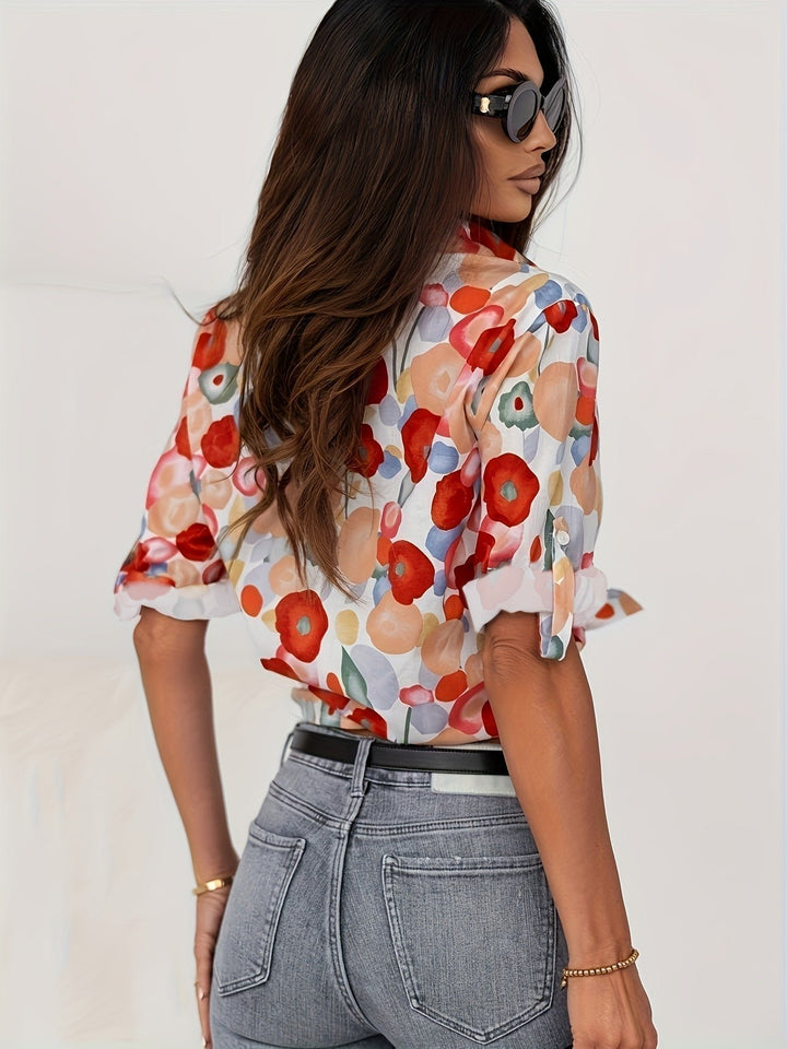 Bluse Blomsterprint Langærmet Knap Oversized