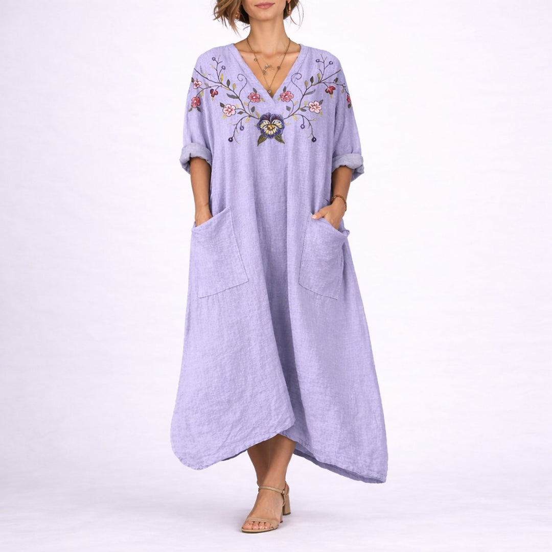 Bohemeprint Maxi Kaftan Kjole til Bryllupsgæster om Efteråret - Lilla