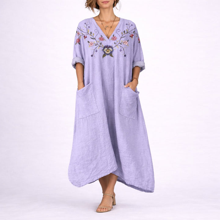 Bohemeprint Maxi Kaftan Kjole til Bryllupsgæster om Efteråret - Lilla