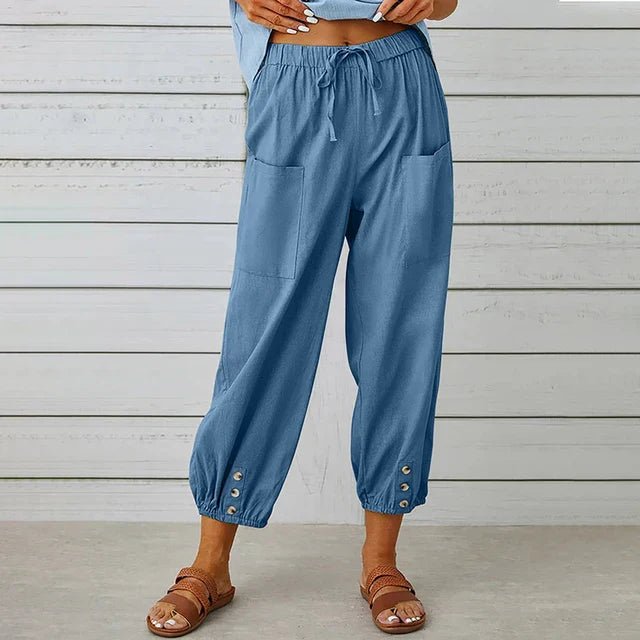 Boho Højtaljede Bukser Afslappet Pasform Bomuldshør - Denim Blue (Almost sold out)