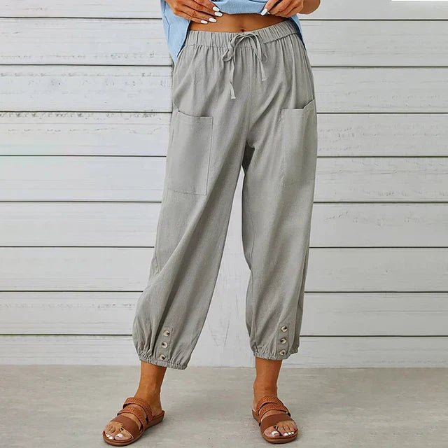 Boho Højtaljede Bukser Afslappet Pasform Bomuldshør - Light Grey