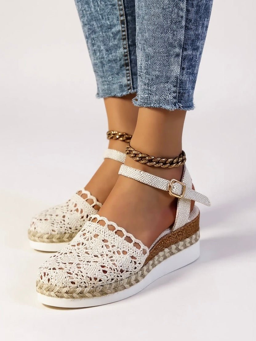 Boho Hæklet Platform Sandaler Kvinder Vævet Sommersko - Beige