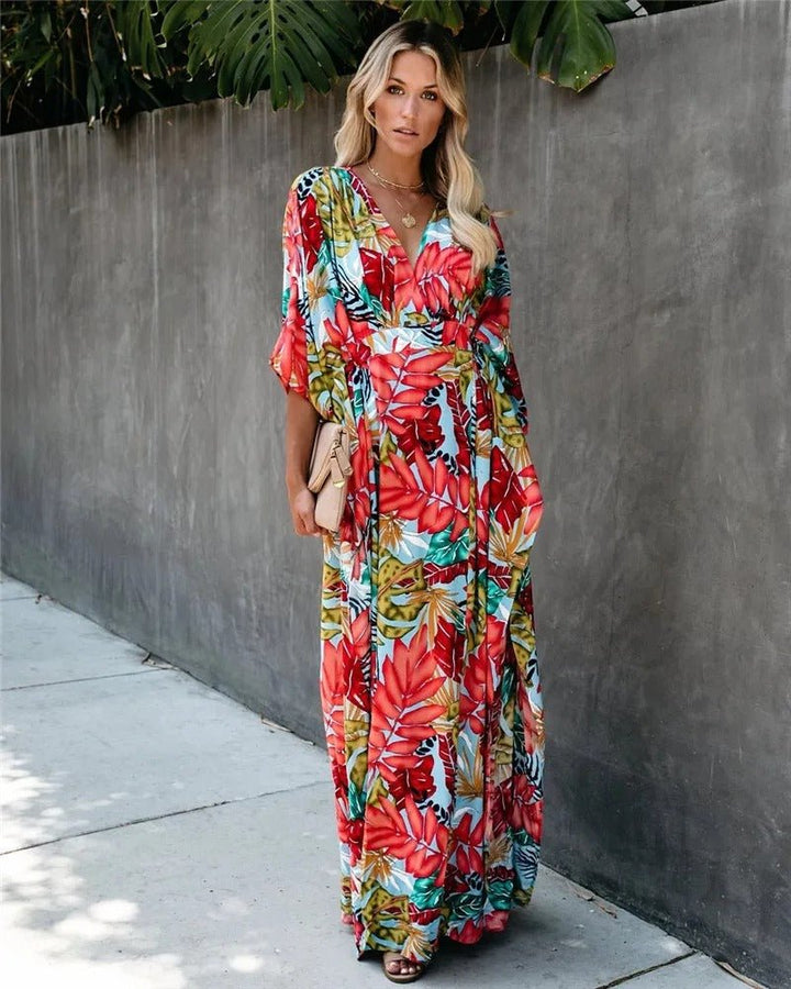 Boho Kimono Wrap Maxikjole Tropisk Print