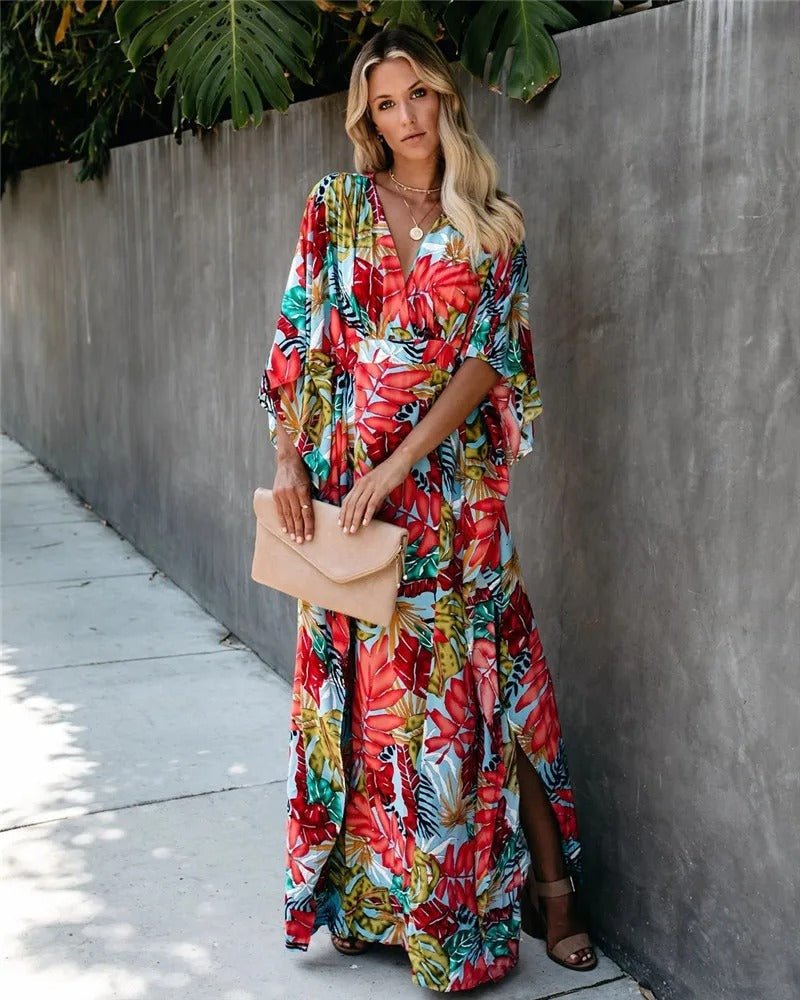 Boho Kimono Wrap Maxikjole Tropisk Print