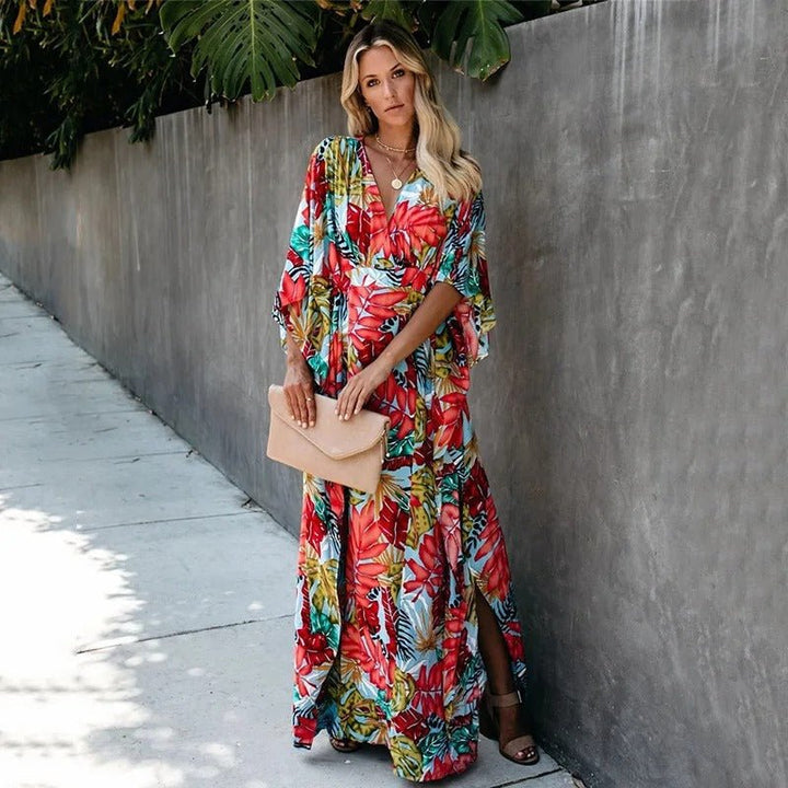 Boho Kimono Wrap Maxikjole Tropisk Print