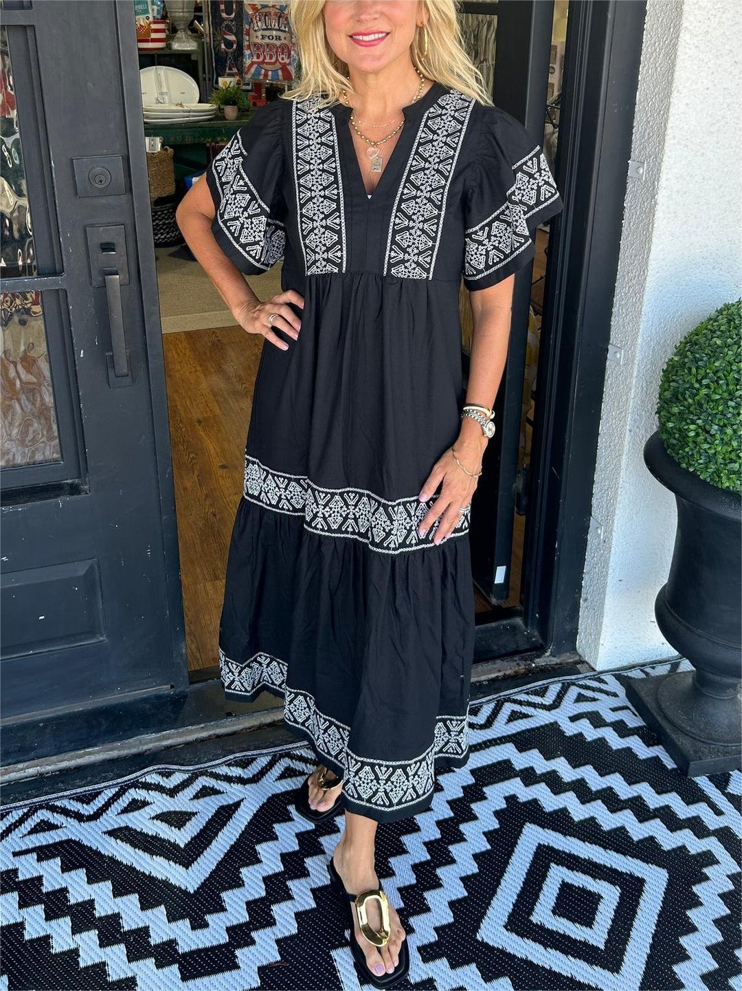 Boho Kjole Løs Pasform Blød Drapering Mavekontrol - Black
