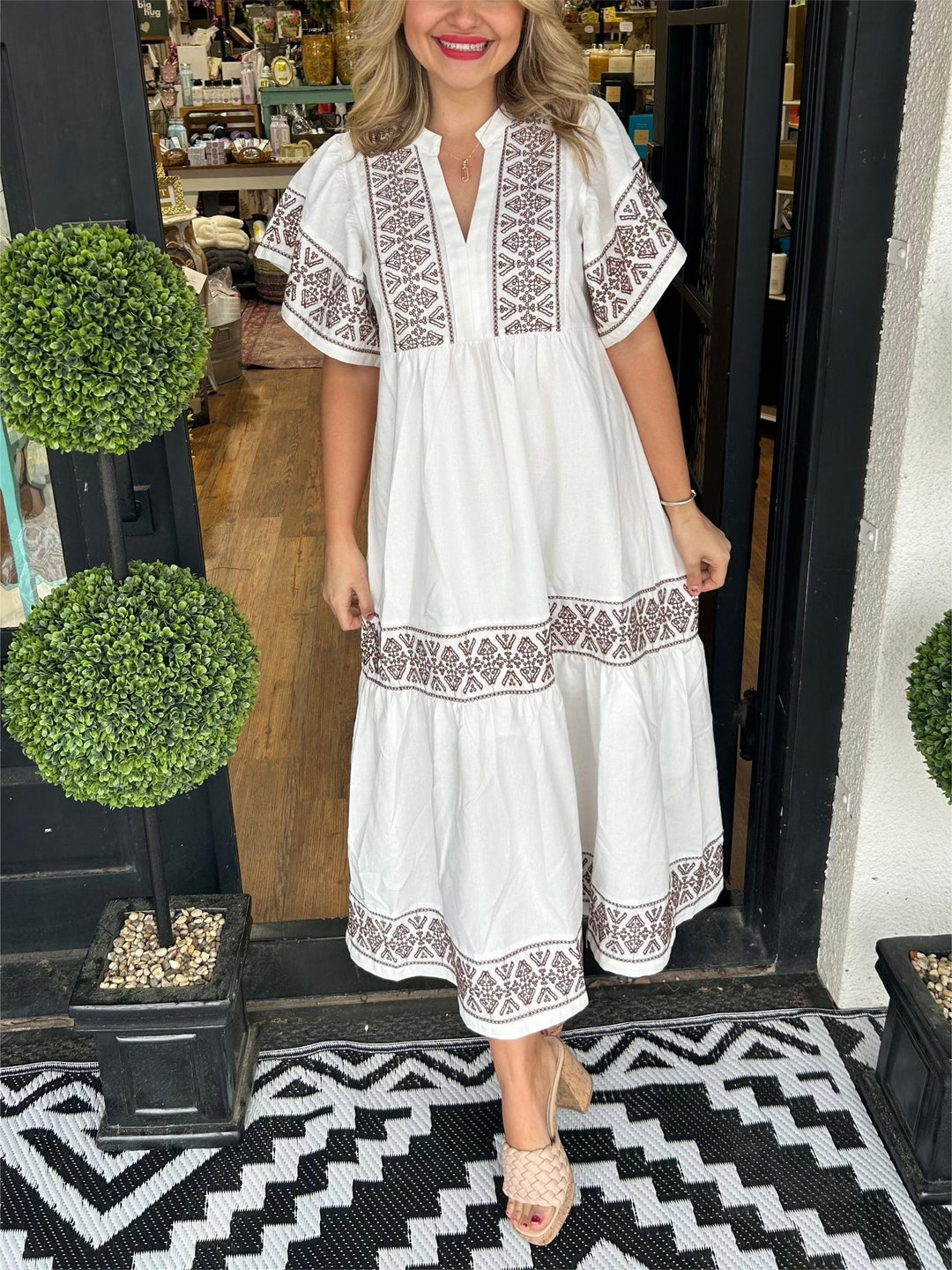 Boho Kjole Løs Pasform Blød Drapering Mavekontrol - White