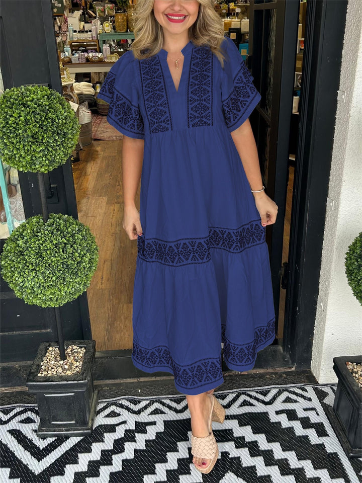 Boho Kjole Løs Pasform Blød Drapering Mavekontrol - Navy Blue