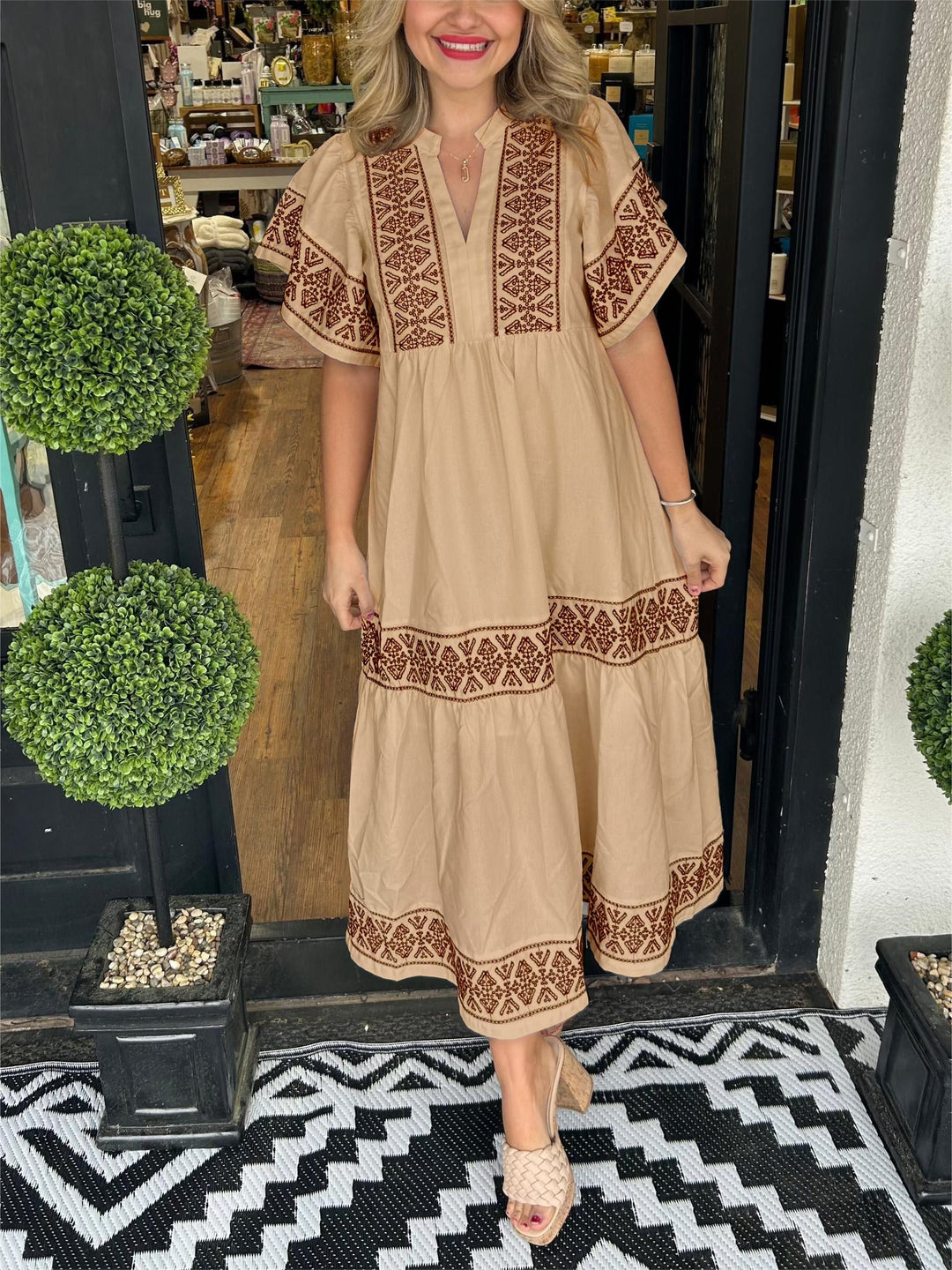 Boho Kjole Løs Pasform Blød Drapering Mavekontrol - Mocha