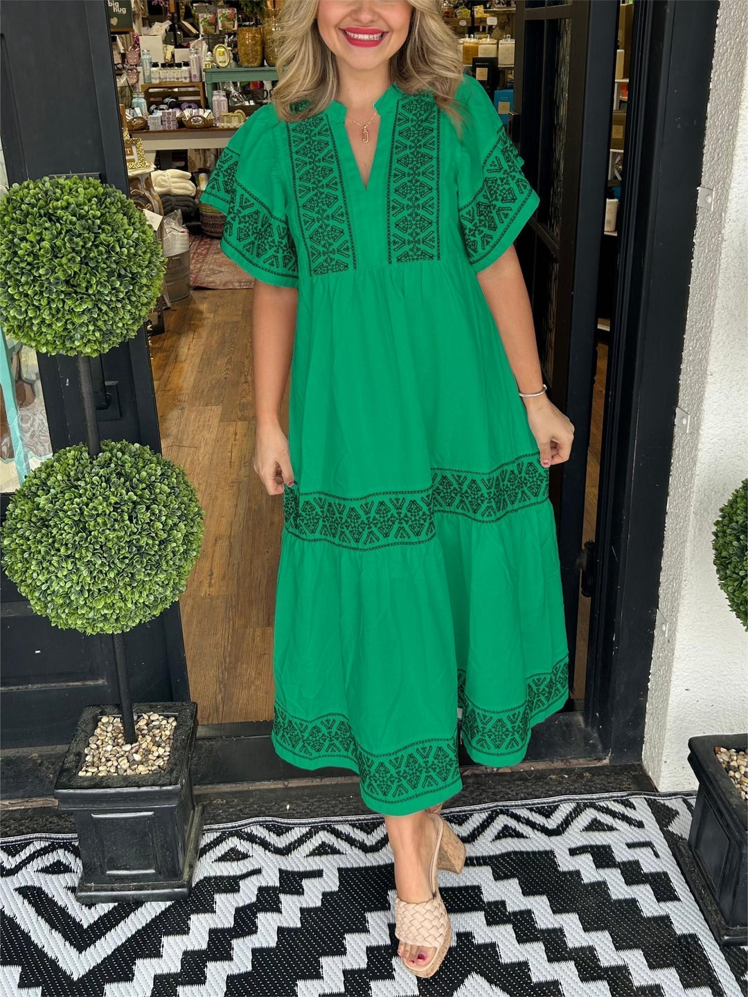 Boho Kjole Løs Pasform Blød Drapering Mavekontrol - Green
