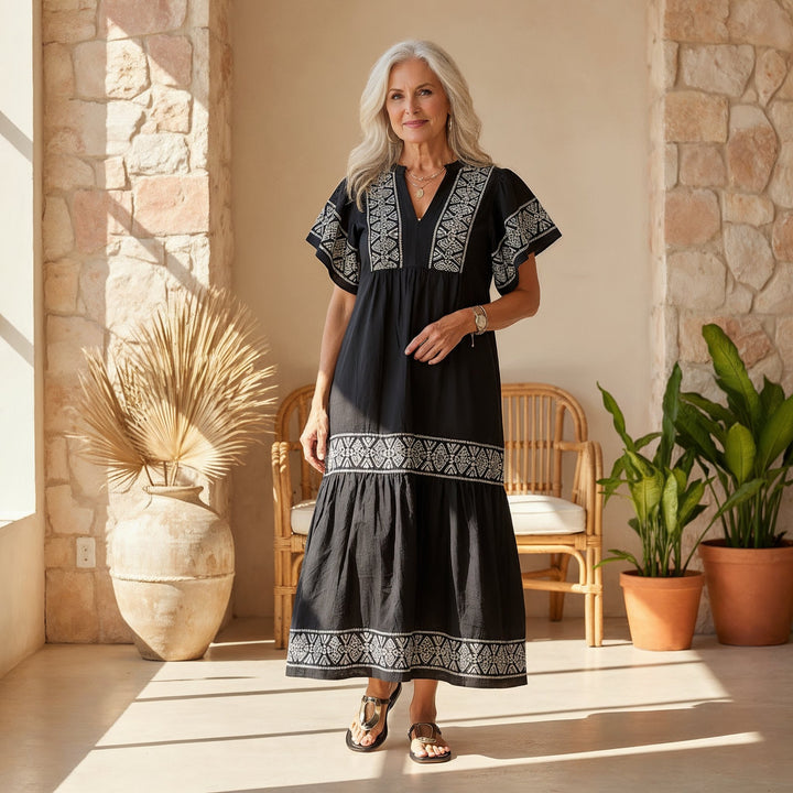 Boho Kjole Løs Pasform Blød Drapering Mavekontrol