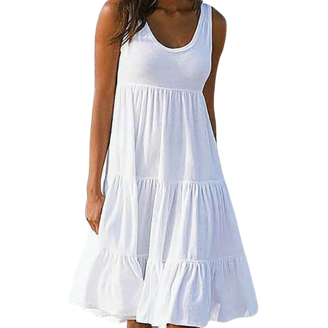 Boho Kjole Ærmeløs Lagdelt Midi Sommer - White