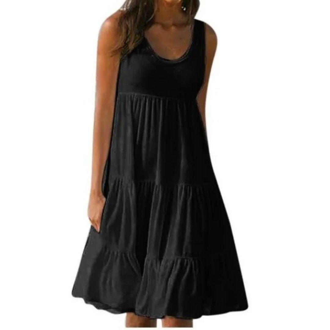 Boho Kjole Ærmeløs Lagdelt Midi Sommer - Black