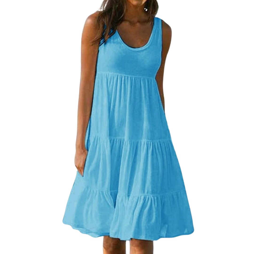 Boho Kjole Ærmeløs Lagdelt Midi Sommer - Light Blue