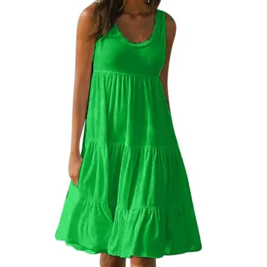 Boho Kjole Ærmeløs Lagdelt Midi Sommer - Green