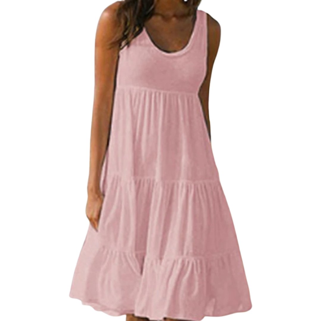 Boho Kjole Ærmeløs Lagdelt Midi Sommer - Pink