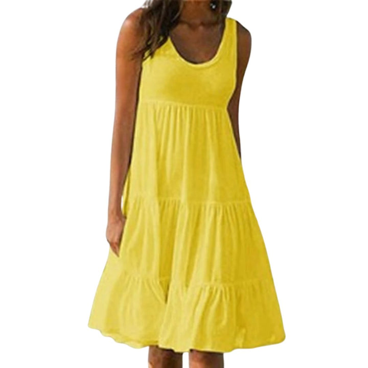 Boho Kjole Ærmeløs Lagdelt Midi Sommer - Yellow