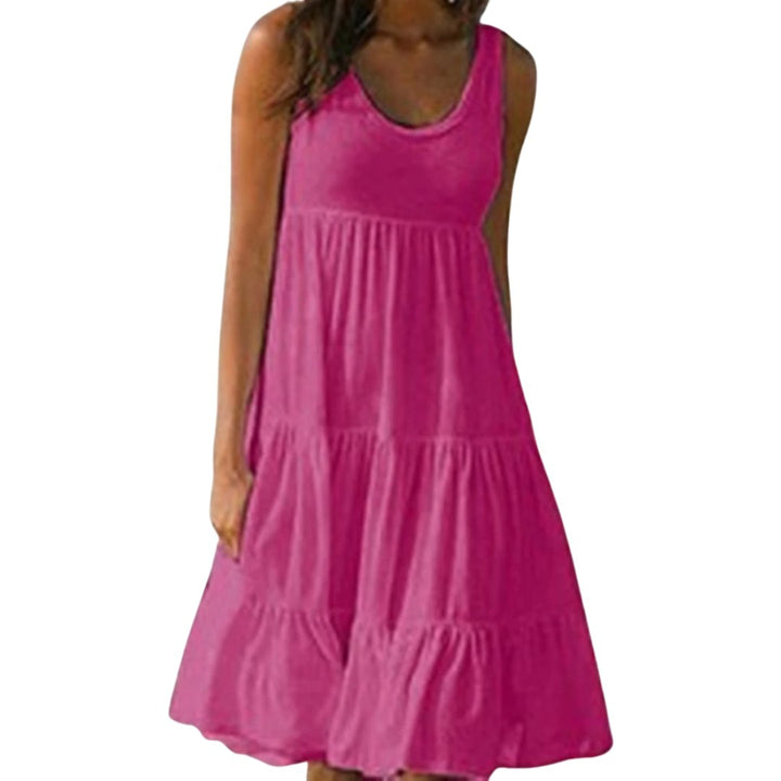 Boho Kjole Ærmeløs Lagdelt Midi Sommer - Rose Red