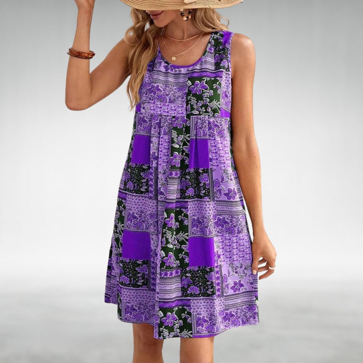 Boho Kjole Sleeveless Løs Pasform Blomsterprint - Purple