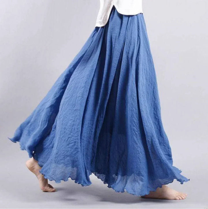 Boho Maxi Nederdel Høj Talje Bomuldsblanding Elegant - Blue