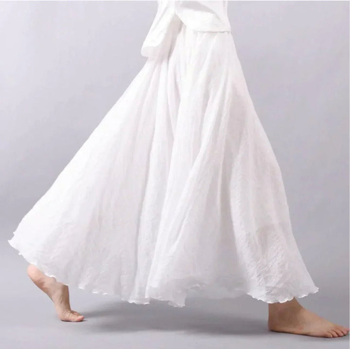 Boho Maxi Nederdel Høj Talje Bomuldsblanding Elegant - White