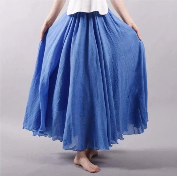 Boho Maxi Nederdel Høj Talje Bomuldsblanding Elegant