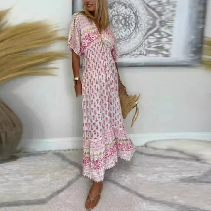 Boho Maxikjole Med Print Løstsiddende Boheme Stil
